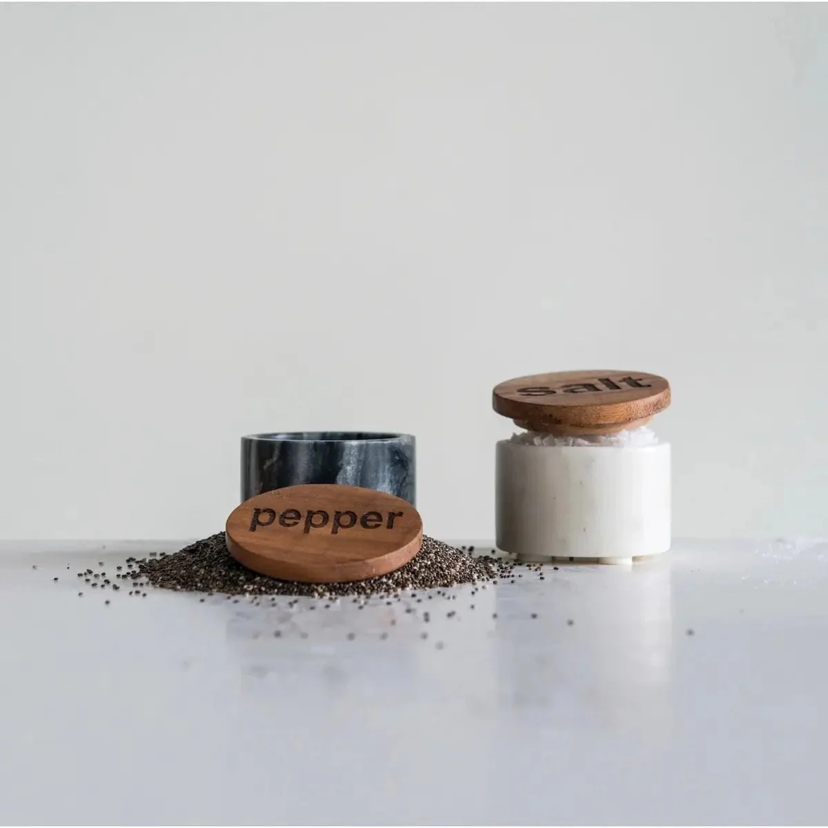 Salt and Pepper Container with Wood Lid, 2 Styles - Image 4